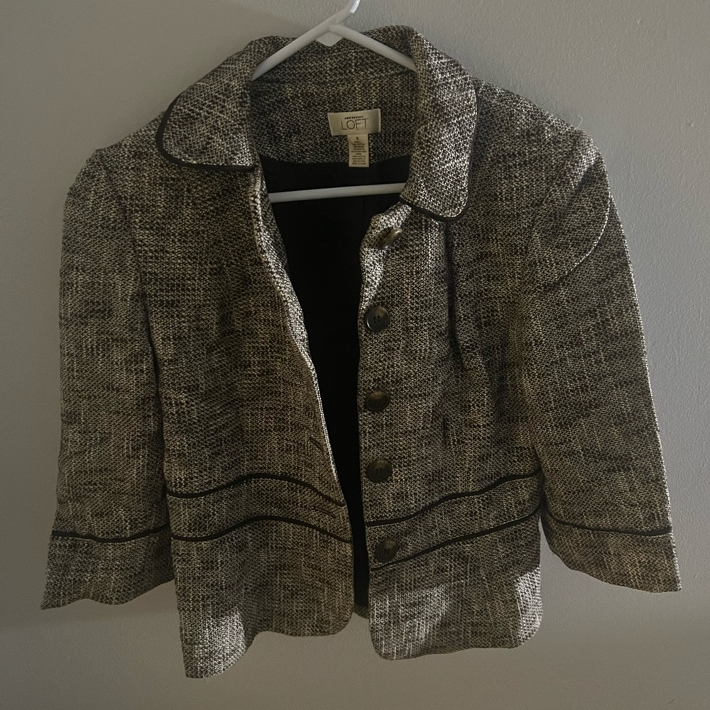 LOFT Black and White Tweed Blazer with Contrast Piping Set